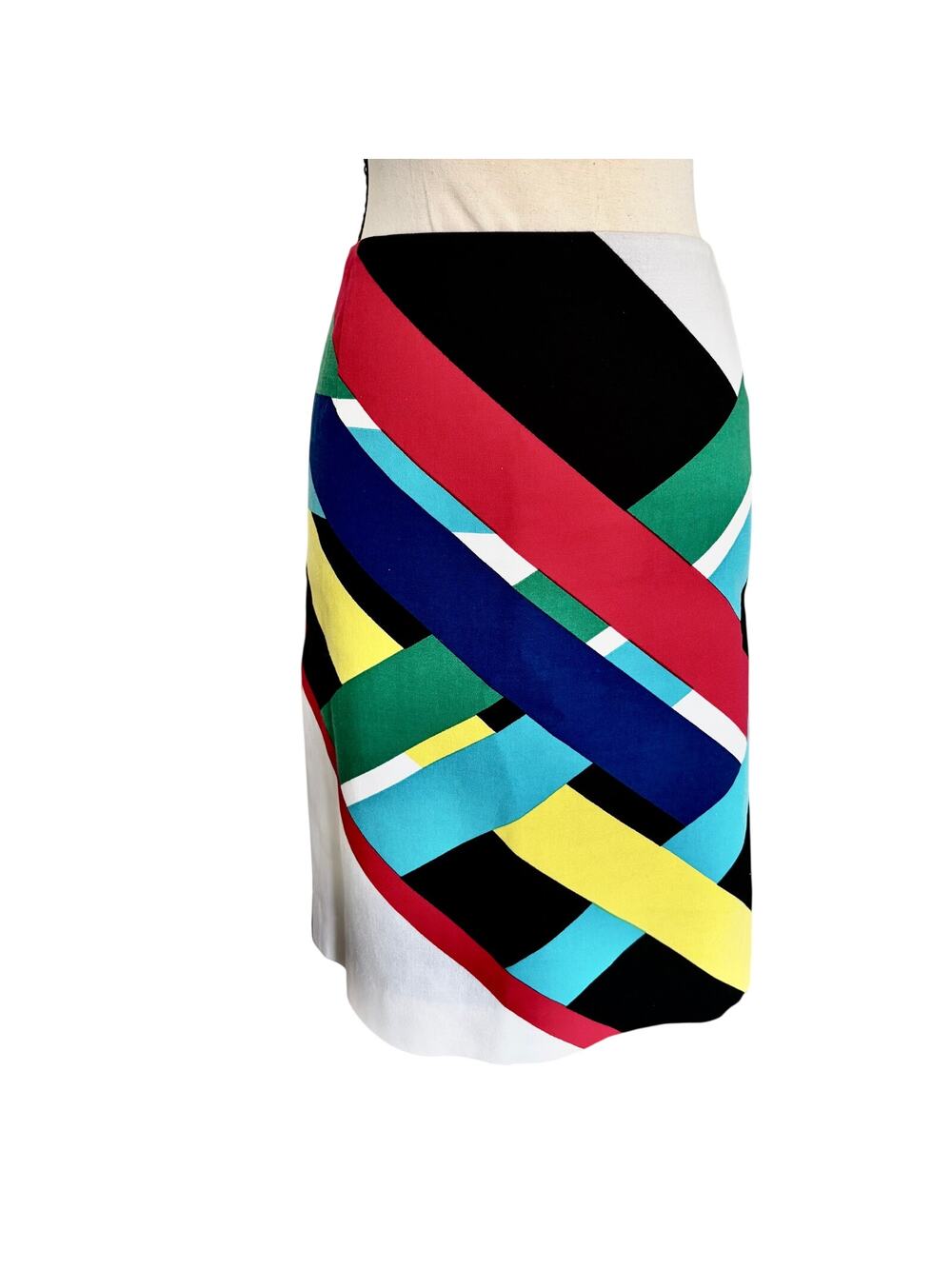Carlisle Geometric Striped Textured Cotton Pencil Skirt Colorful Mod Graphic 18